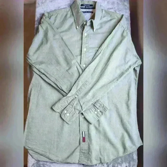 Tommy Hilfiger Mens Shirt Large Green Original Oxford Long Sleeve Button Down - Picture 1 of 11